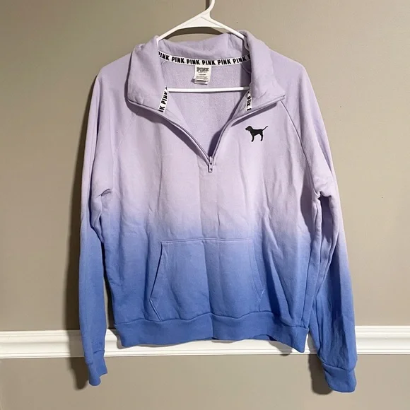 Victoria’s Secret Pink Ombré Purple Blue 1/4 Zip Sweatshirt.  Women’s Large. - Picture 3 of 7